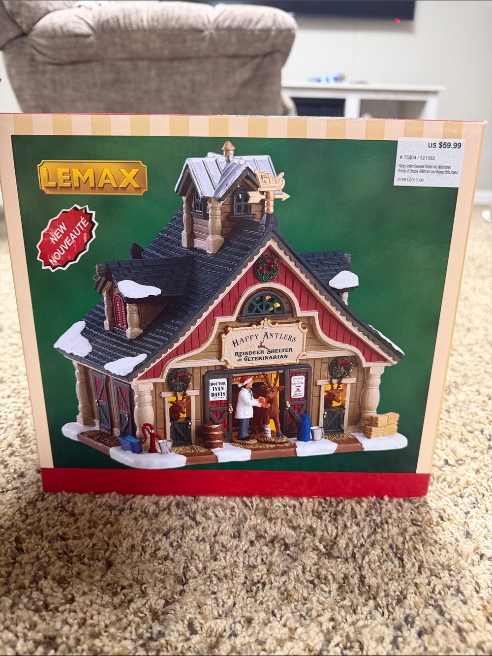 Lemax Happy Antlers Reindeer Shelter - Red, Black, White Accents